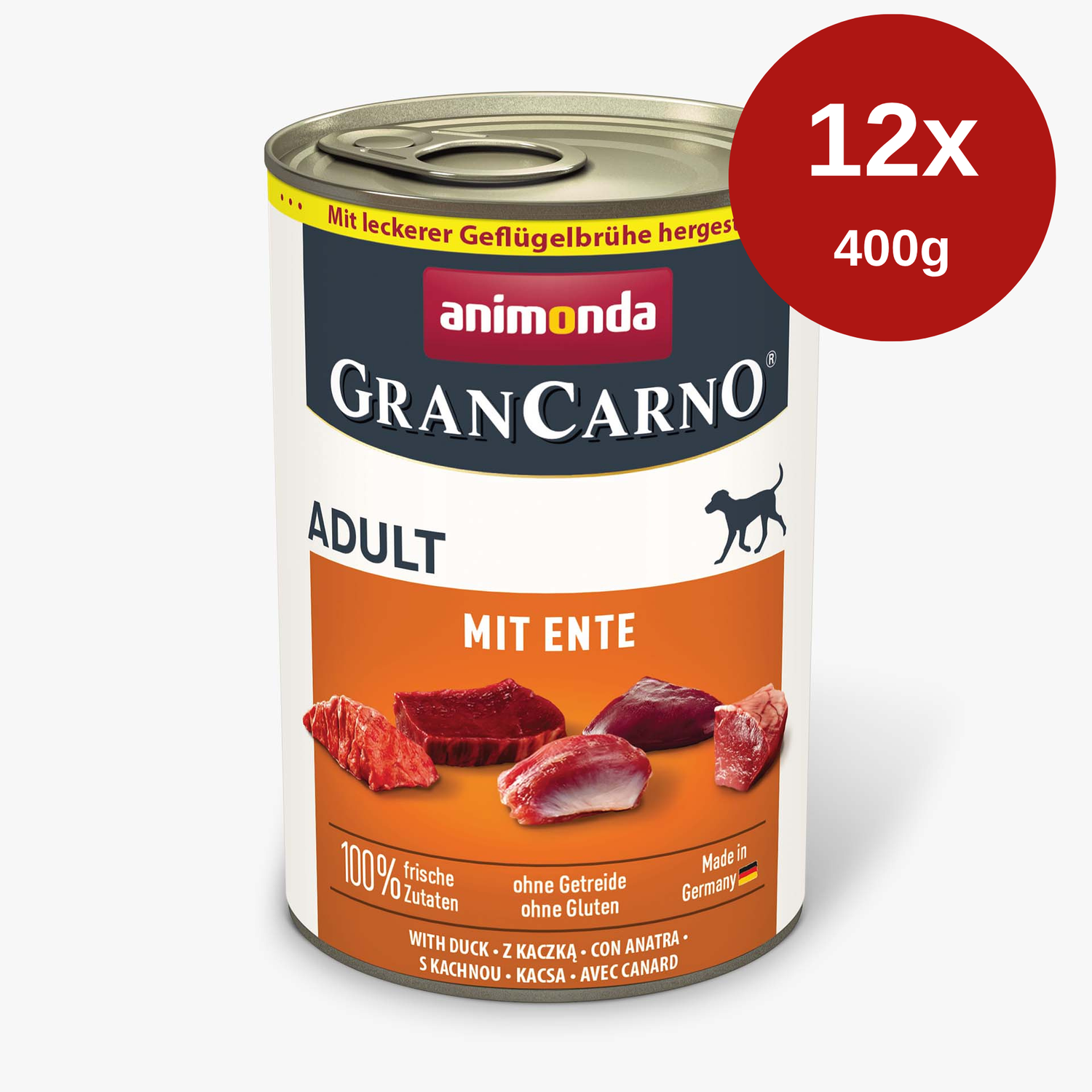 Mancare umeda pentru caini GranCarno Adult Dog Rata 12 x 400 gr