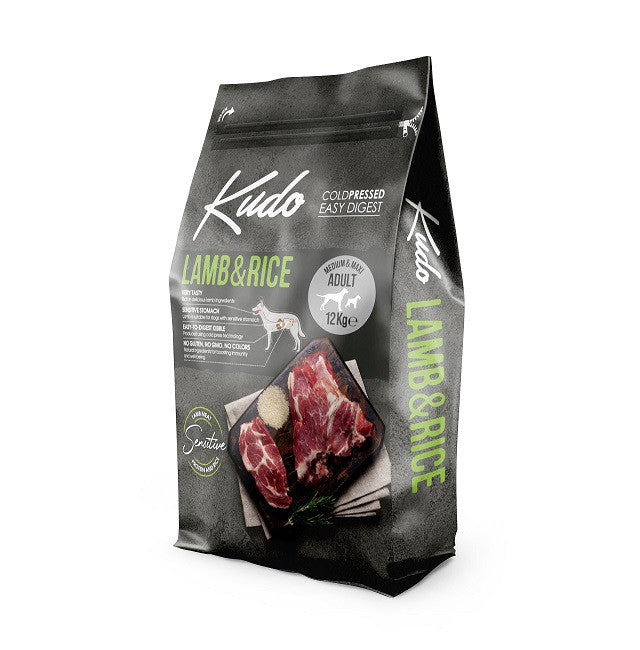 Kudo Adult Mediu-Maxi Sensitive - Hrana uscata, presata la rece - Miel si Orez