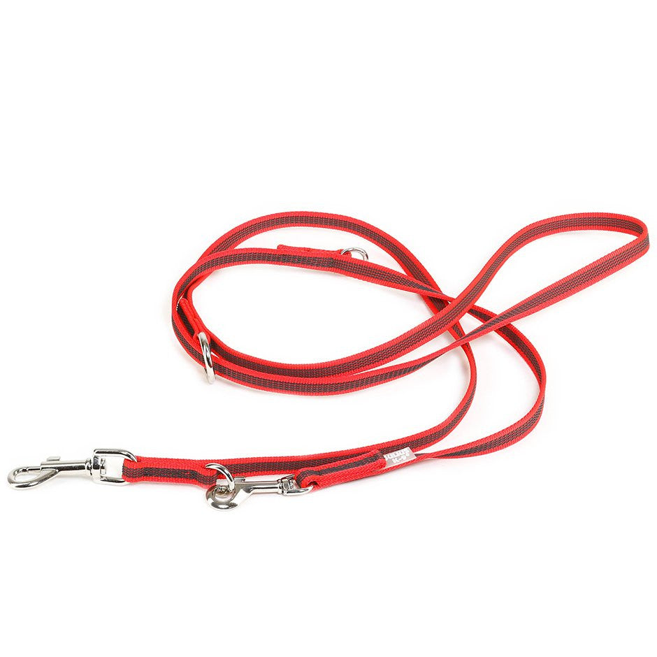 Non-slip Leash, with handle, double adjustable - 2 carabiners - 20mmx2.2m - Red