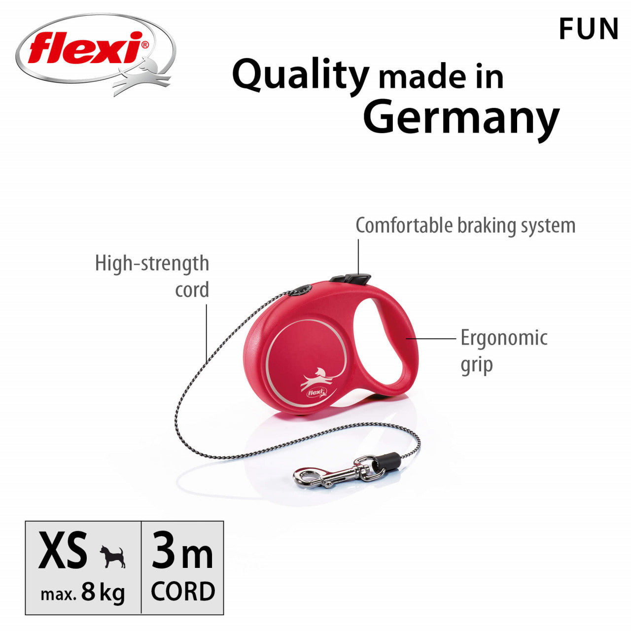 Lesa retractabila, cu fir - Flexi Fun - XS - Rosu