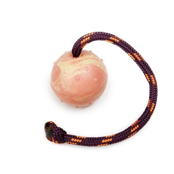 IDC natural rubber ball – with rope, knot, 50mm