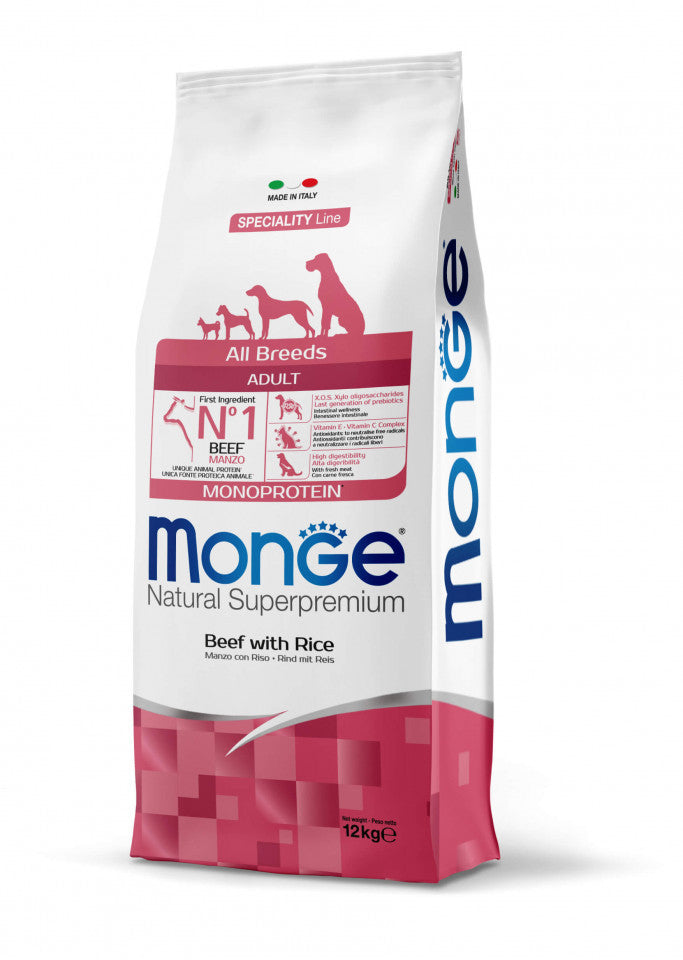 Monge Natural Superpremium Monoprotein Adult All Breeds - Beef and Rice - 12kg