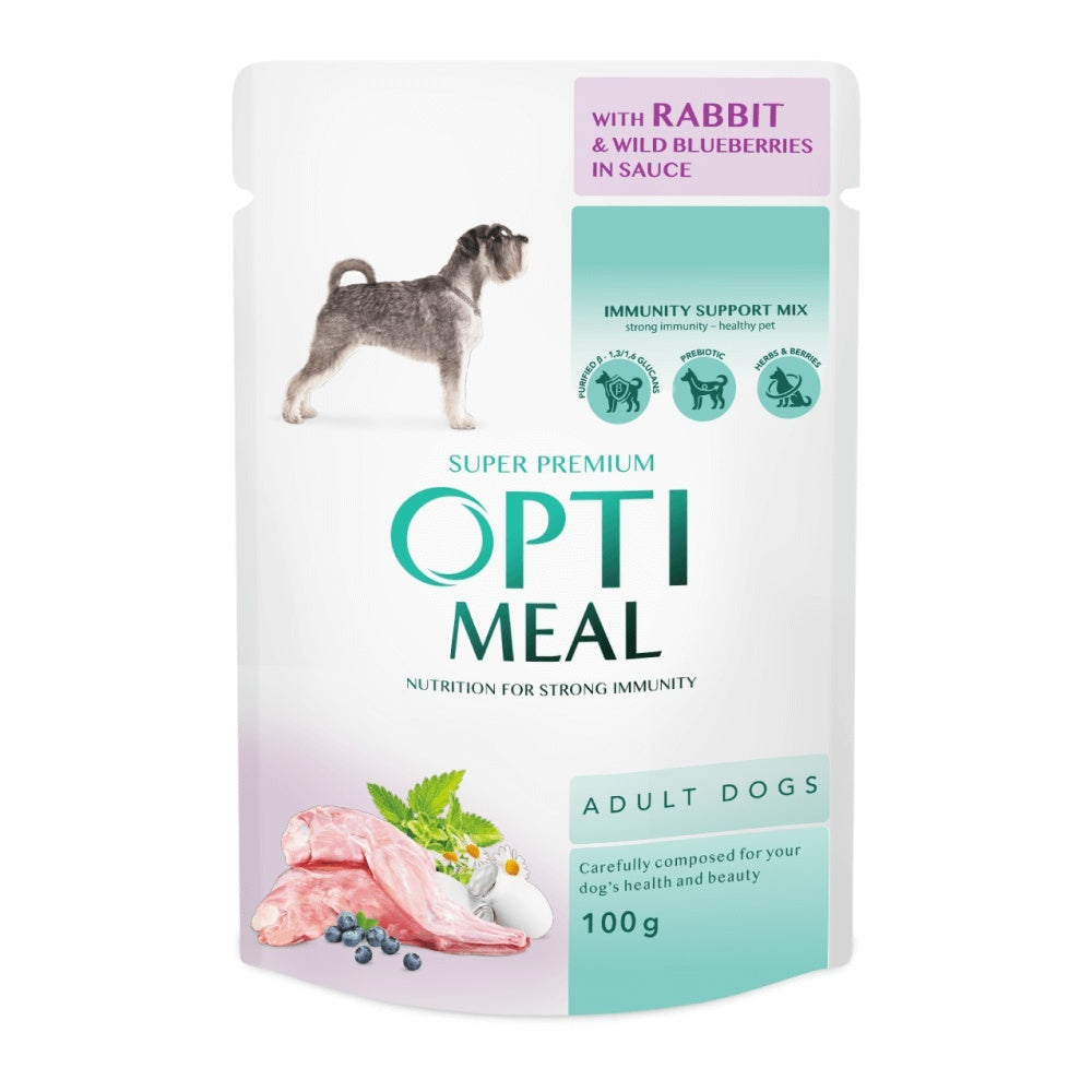 Optimeal Adult - Hrana umeda super-premium - Iepure si Afine - 12 x 100g
