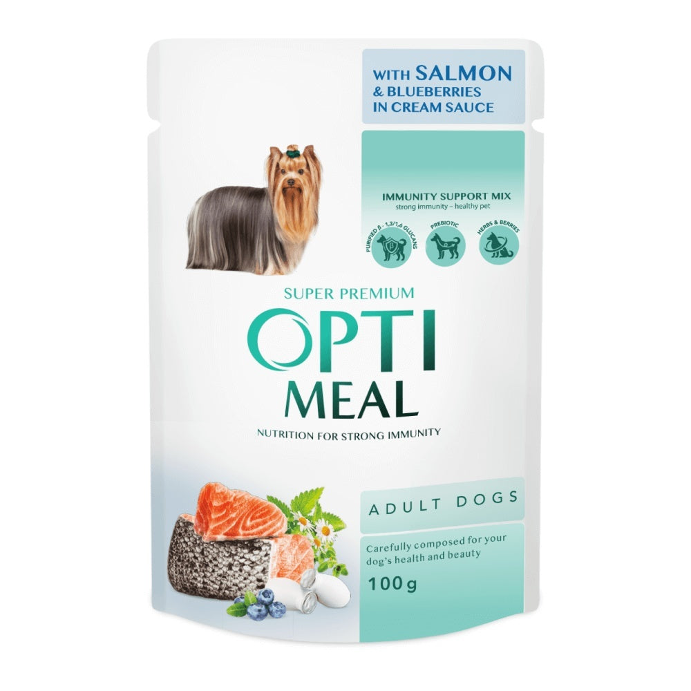 Optimeal Adult - Hrana umeda super-premium - Somon si Afine - 12 x 100g