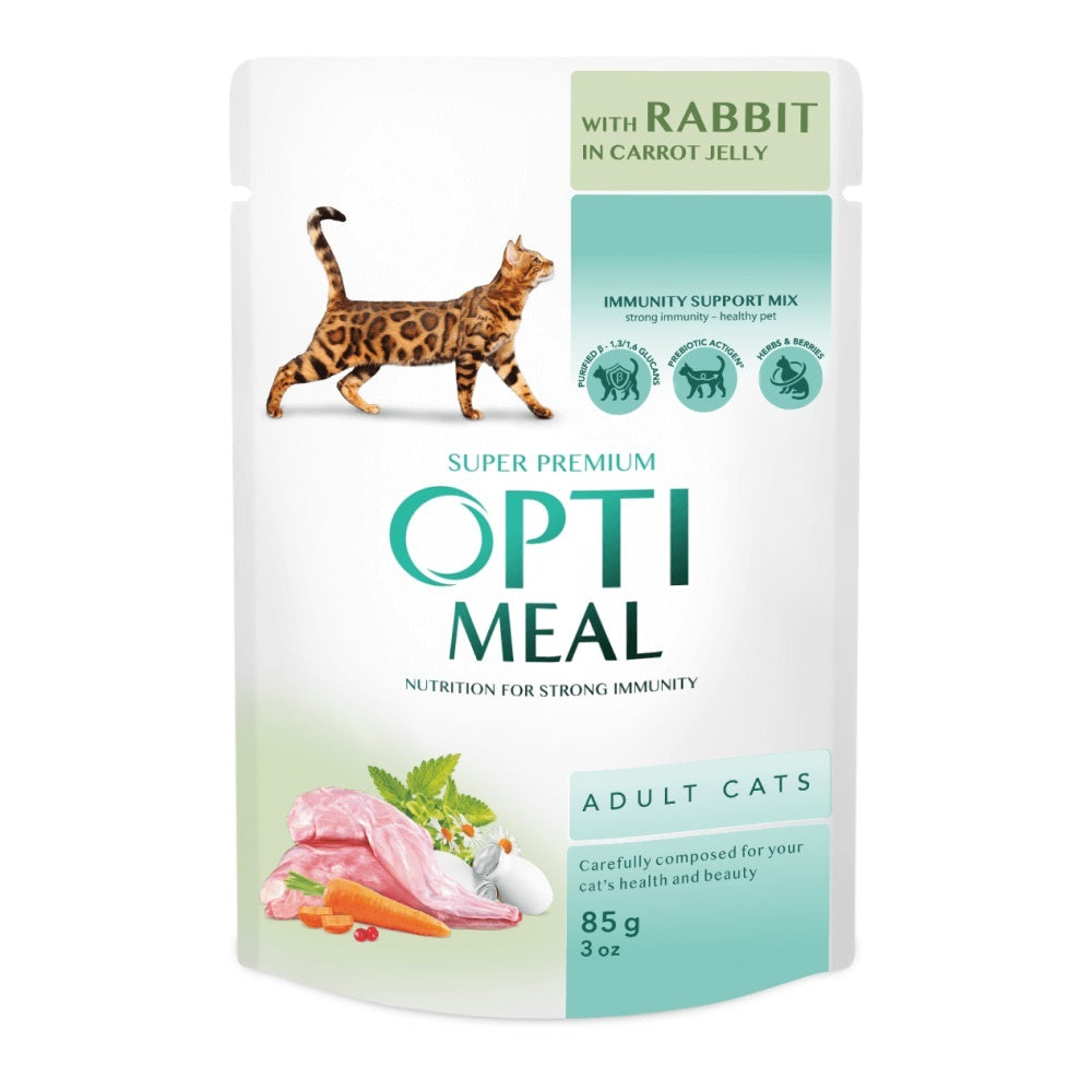 Optimeal Cat - Hrana umeda super-premium - Iepure si Morcovi - 24 x 85g