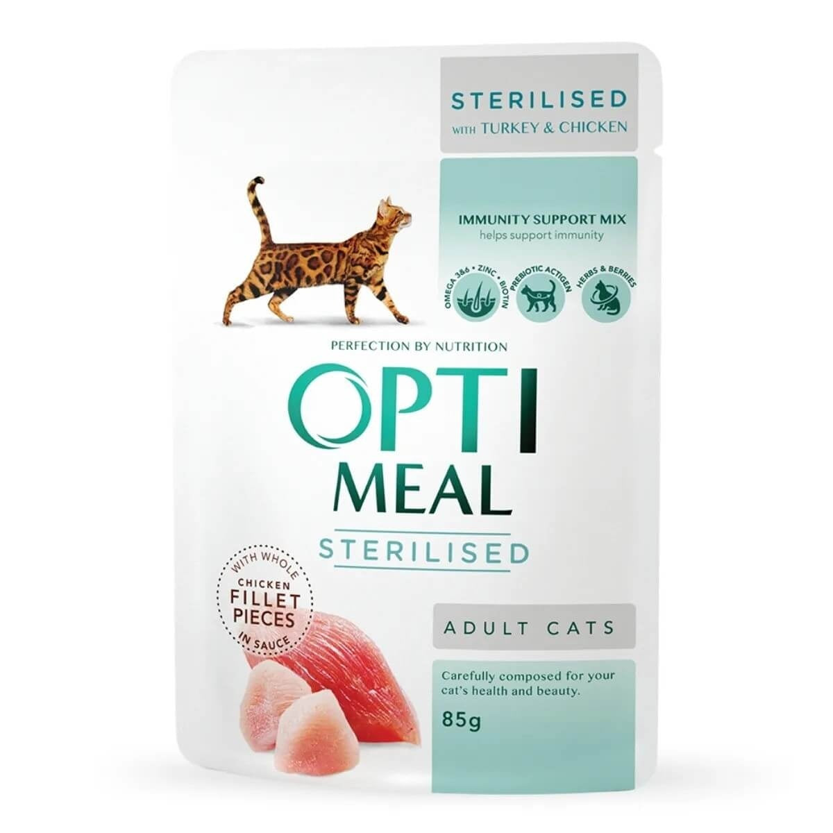 Optimeal Cat Sterilised - Hrana umeda super-premium - Curcan si Pui - 12 x 85g