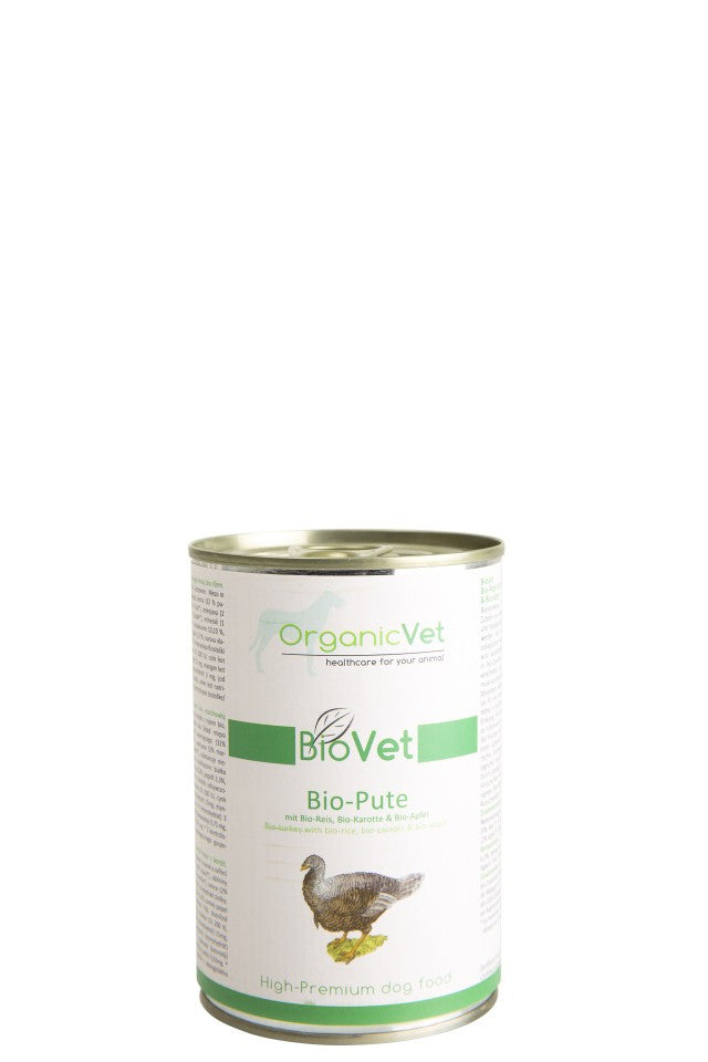 OrganicVet Biovet - Curcan, orez, morcovi, mere organice - 400g