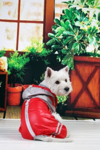 Rain poncho, fluorescent stripes - Red - M