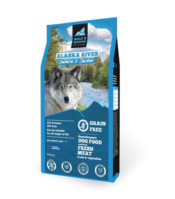 Wolf’S Mountain Alaska River - Somon & Pui si Fructe & Legume - 12kg - Hrana completa super-premium, hipoalergenica
