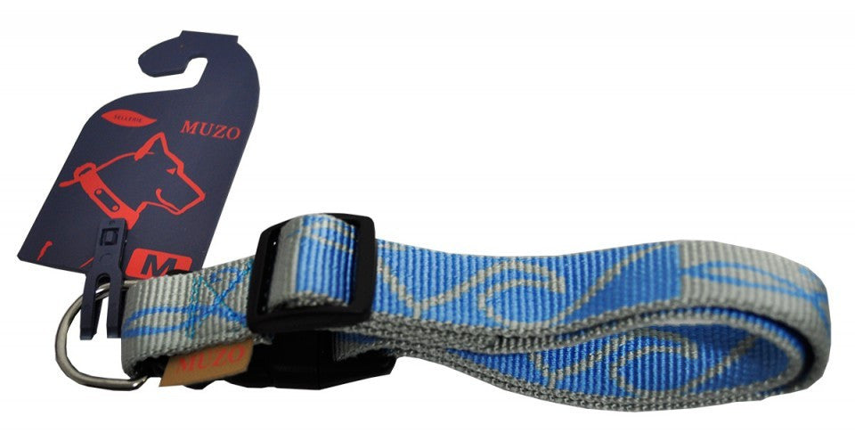 Zgarda nylon - albastru, gri - 2.5cmx38-63cm