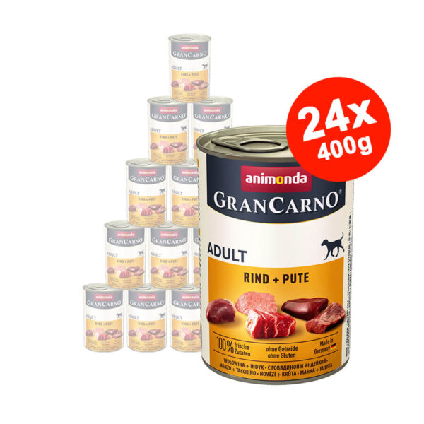 Hrana umeda pentru caini GranCarno Adult, Vita + Curcan, 24×400 gr Anima Land